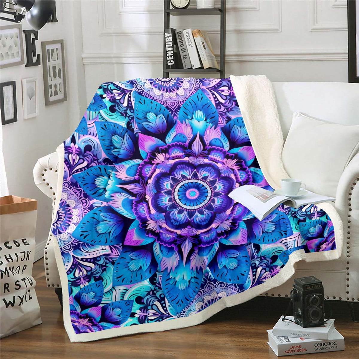 Twin Size Fleece Blanket Mandala Print Throw Blanket for Boys Girls