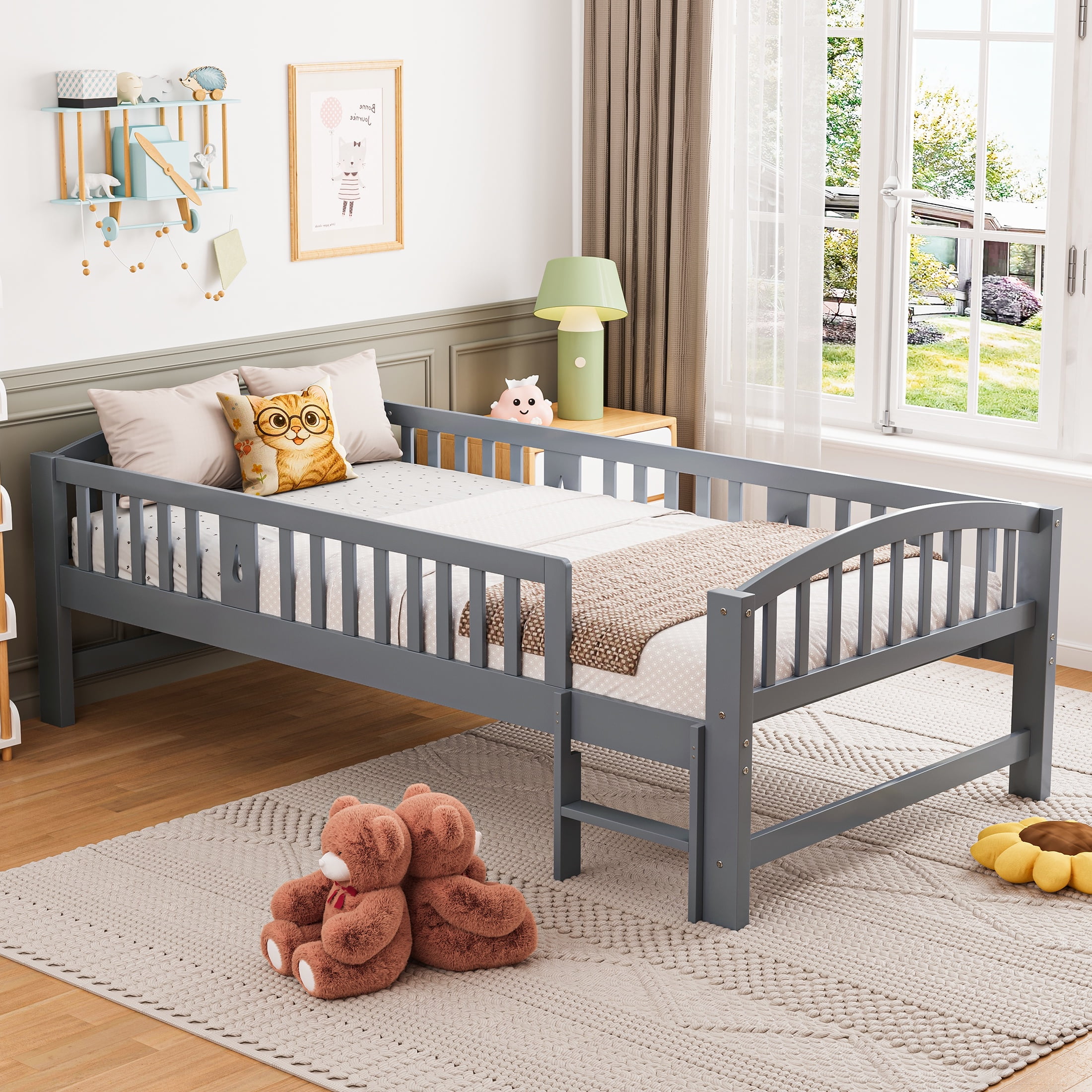 SESSLIFE Twin Size Platform Bed for Kids, Solid Wood Toddler Bed Frame ...