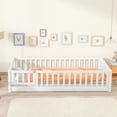 thumbnail image 1 of Twin Size Floor Bed, Floor Platform Bed with Door for Kids Toddlers Teens, Wood Montessori Bed Frame with Fence Guardrails, Playhouse Bed Kids Fence Bed Playpen Bed, No Box Spring Needed, White, 1 of 7
