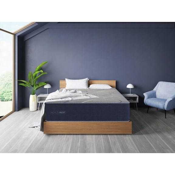 King Size wood platform bed frame with cooling gel no box spring gray master bedroom