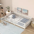 thumbnail image 1 of Twin Size Floor Bed with Fence & Door, Rubber Wood, Safety Guardrails, White, 1 of 9