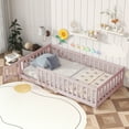 thumbnail image 1 of Twin Size Floor Bed with Fence and Door,Rubber Wood Floor Bed with Safety Guardrails,Pink, 1 of 8