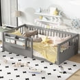 thumbnail image 1 of Twin Size Floor Bed with Heightened Fence, Kids Platform Bed Frame with No Slat, Montessori Storage Bed with Bookshelf, 1 of 9