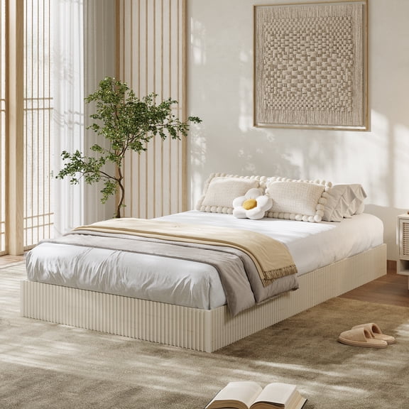 Twin Size Fluted Bed Frame,Wood Platform Bed Frame with Minimalist Bed Base,Low Profile Design,No Headboard,Noise-Free, Easy Assembly, No Box Spring Needed