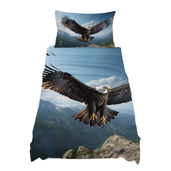 Twin Size Flying Eagle Sheet Sets Mountains Blue Sky Soft Breathable Microfiber Bed Sheets Deep Pockets 4 Piece Bed Sheets Set, 1 Fitted Sheet, 1 Flat Sheet & 1 Pillowcases