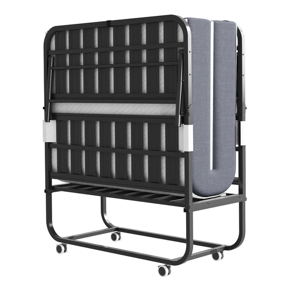 Twin Size Folding Bed with Gel Memory Foam Mattress, Portable Guest Bed with Wheels and Sturdy Metal Frame