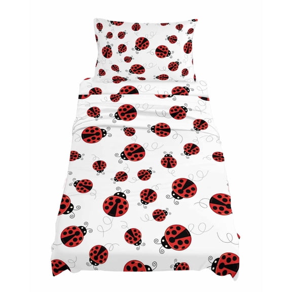 Twin Size Fun Ladybug Sheet Sets Black Dot Reptile Pattern Abstract Art Soft Breathable Microfiber Bed Sheets Deep Pockets 4 Piece Bed Sheets Set, 1 Fitted Sheet, 1 Flat Sheet & 1 Pillowcases