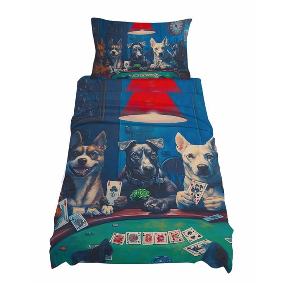 Twin Size Funny Dog Sheet Sets Dogs Playing Poker Playing Cards Retro Soft Breathable Microfiber Bed Sheets Deep Pockets 4 Piece Bed Sheets Set, 1 Fitted Sheet, 1 Flat Sheet & 1 Pillowcases