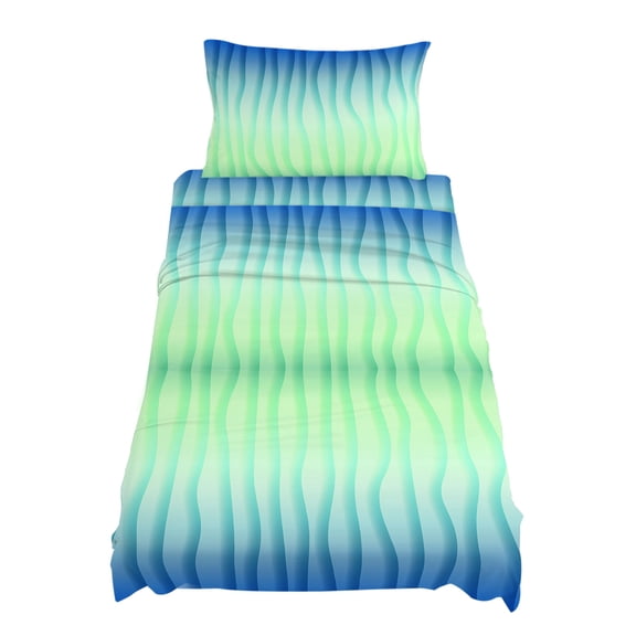 Twin Size Geometric Ombre Sheet Sets Blue and Green Stripes Soft Breathable Microfiber Bed Sheets Deep Pockets 4 Piece Bed Sheets Set, 1 Fitted Sheet, 1 Flat Sheet & 1 Pillowcases