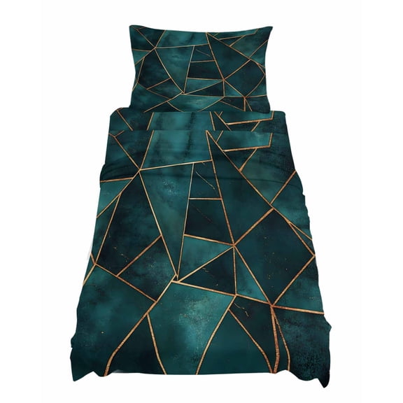 Twin Size Geometric Pattern Sheet Sets Dark Green Triangle Collage Art Soft Breathable Microfiber Bed Sheets Deep Pockets 4 Piece Bed Sheets Set, 1 Fitted Sheet, 1 Flat Sheet & 1 Pillowcases
