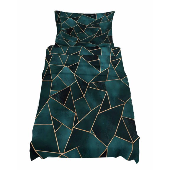 Twin Size Geometric Pattern Sheet Sets Dark Green Triangle Collage Soft Breathable Microfiber Bed Sheets Deep Pockets 4 Piece Bed Sheets Set, 1 Fitted Sheet, 1 Flat Sheet & 1 Pillowcases
