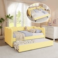 thumbnail image 1 of Twin Size Gingham Daybed with Trundle, Wave Shaped Sofa Bed with USB Port, No Box Spring Needed, 1 of 10