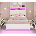 thumbnail image 1 of Twin Size Girl Bed with LED Lights & Charging Station,Platform Twin Size Princess Bed Frame with 4 Drawers, Velvet Upholstered Storage Headboard,No Box Spring Needed,Easy Assembly, Beige, 1 of 8