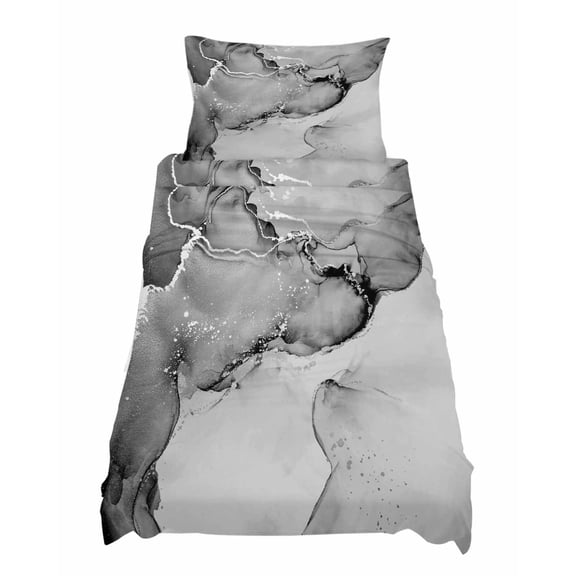 Twin Size Gray Abstract Sheet Sets Silver Marble Ripples Clouds Luxury Fluid Art Soft Breathable Microfiber Bed Sheets 4 Piece Bed Sheets Set, 1 Fitted Sheet, 1 Flat Sheet & 1 Pillowcases