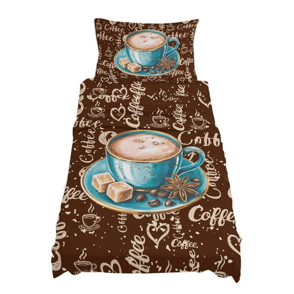 Twin Size Green Coffee Cup Beans Sheet Sets Sugar Vintage Dark Brown Soft Breathable Microfiber Bed Sheets Deep Pockets 4 Piece Bed Sheets Set, 1 Fitted Sheet, 1 Flat Sheet & 1 Pillowcases