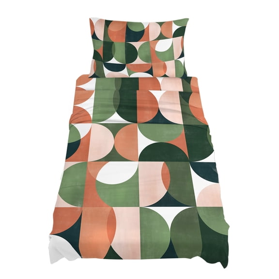 Twin Size Green Orange Sheet Sets Nordic Retro Medieval Geometric Abstract Soft Breathable Microfiber Bed Sheets Deep Pockets 4 Piece Bed Sheets Set, 1 Fitted Sheet, 1 Flat Sheet & 1 Pillowcases