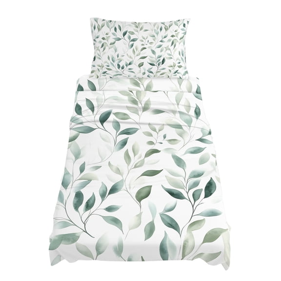Twin Size Green Plant Sheet Sets Eucalyptus Leaf Farm Watercolor Soft Breathable Microfiber Bed Sheets Deep Pockets 4 Piece Bed Sheets Set, 1 Fitted Sheet, 1 Flat Sheet & 1 Pillowcases