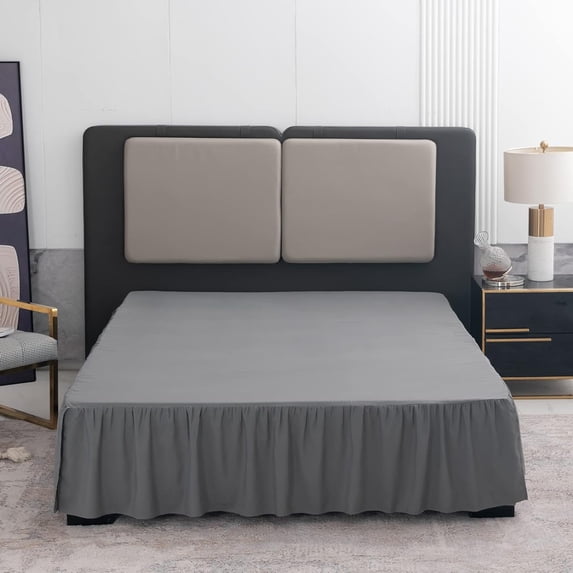 Twin Size Grey Ruffled Bed Skirt with 18 Inch Drop, Split Corners, Dust ...