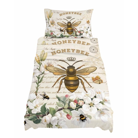 Twin Size HONEYBEE Sheet Sets Bees Turquoise Farmhouses Antique Letters Soft Breathable Microfiber Bed Sheets Deep Pockets 4 Piece Bed Sheets Set, 1 Fitted Sheet, 1 Flat Sheet & 1 Pillowcases