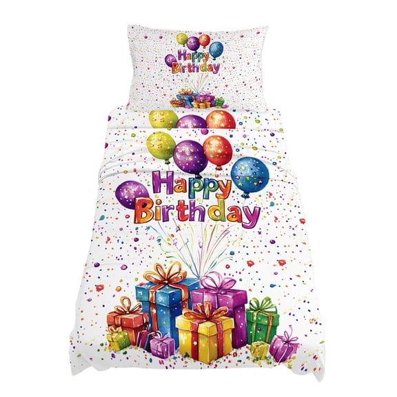 Twin Size Happy Birthday Sheet Sets Colorful Balloon Polka Dots Present Soft Breathable Microfiber Bed Sheets Deep Pockets 4 Piece Bed Sheets Set, 1 Fitted Sheet, 1 Flat Sheet & 1 Pillowcases