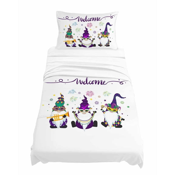 Twin Size Happy Carnival Sheet Sets Gnomes Soft Breathable Microfiber Bed Sheets Deep Pockets 4 Piece Bed Sheets Set, 1 Fitted Sheet, 1 Flat Sheet & 1 Pillowcases