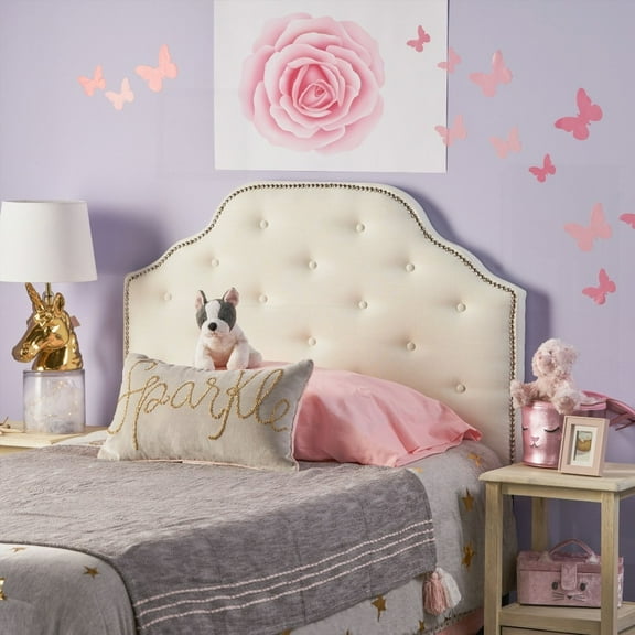 Twin Size Headboard in Modern Button Tuffted Design with Solid Wood & Metal Legs, Adjustable & Nailhead Accented