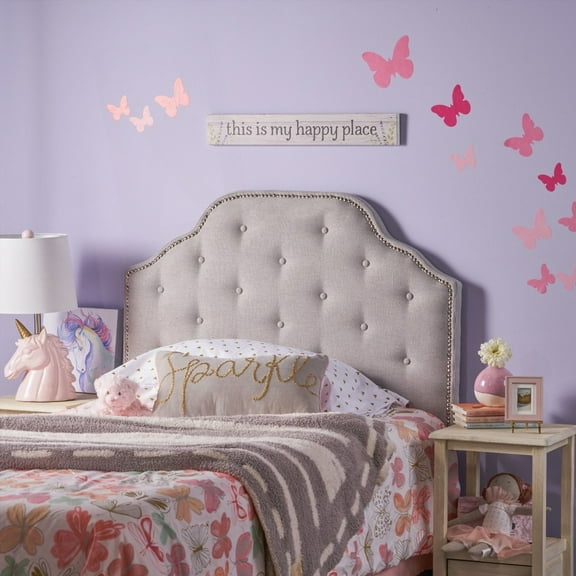 Twin Size Headboard with Button Tuffted Texture & Nailhead Accents, Solid Wood & Metal Legs, Adjustable Height