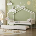 thumbnail image 1 of Twin Size House Bed with Trundle, Wooden Playhouse Platform Bed with Roof and Headboard, No Box Spring Needed, Easy Assembly, White, 1 of 9