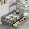 thumbnail image 1 of Twin Size House Bed with Window and Roof, Wooden Playhouse Bed Frame with 2 Drawers and Guardrails for Boys Girls, No Box Sping Required, Gray, 1 of 9