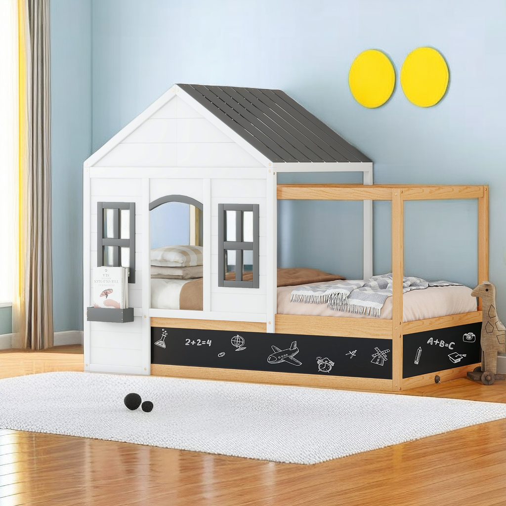 Twin Size House Shaped Canopy Bed Frame for Boys Girls Kids Adults