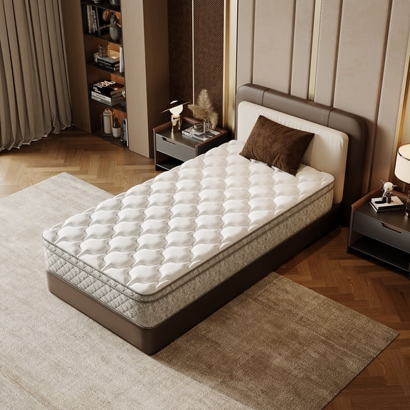 Twin Size Hybrid Mattress, 12 Inch Memory Foam and Pocket Spring Mattress in a Box, Medium Firm Zoned Support, Grey and White, CertiPUR-US Certified for Modern Bedroom or Guest Room