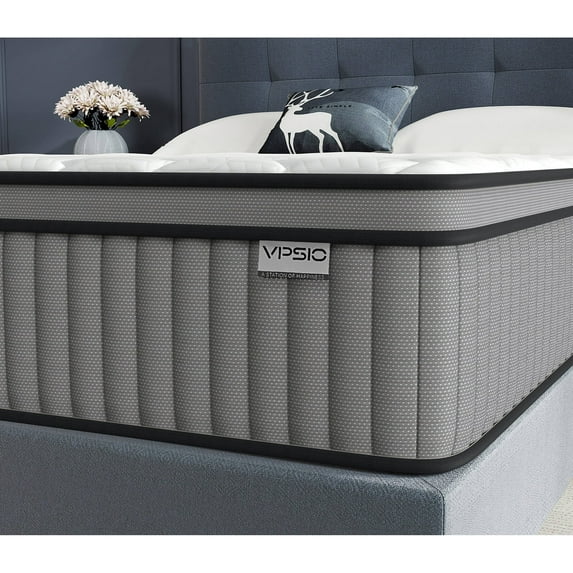 Twin Size Mattress, VPSIO 12 inch Hybrid Mattress with Fiberglass Free, Memory Foam, Breathable Euro Pillow Top Mattress for Cooler Sleep Supportive & Pressure Relief, Medium Firm