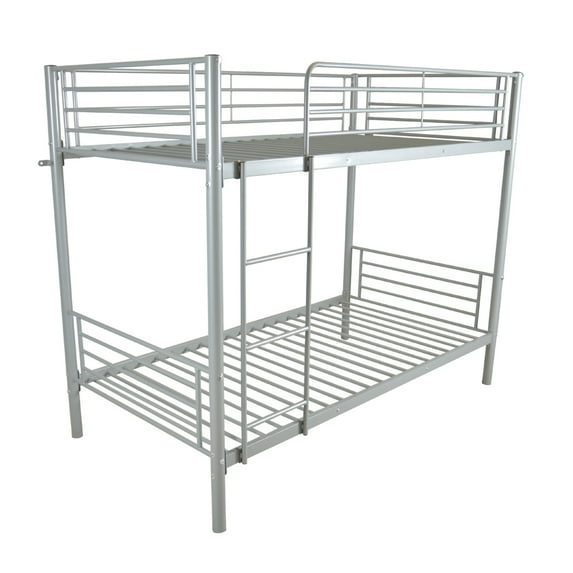 Twin Size Iron Bunk Bed Frame, Twin-Over-Twin Metal Bunk Bed with Safety Guardrail and Built-in Ladder for Kids Teens Adults Boys Girls, No Box Spring Needed, Not Mattress Included, Gray