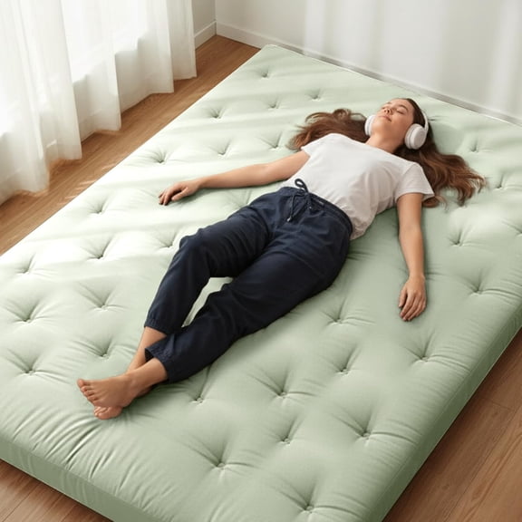 Twin Size Japanese Floor Futon Mattress, 75"x39" Thick Foldable Cotton Tatami Sleeping Pad