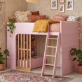 thumbnail image 1 of Twin Size Kids Loft Bed with Shelves, Wooden High Profile Teens Storage Bed Frame with Ladder and Removable Large Drawer, 1 of 11