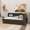 thumbnail image 1 of Twin Size L-shaped Bookcases Bed with Power Outlets, USB Charging Ports,Two Drawers,Espresso, 1 of 17