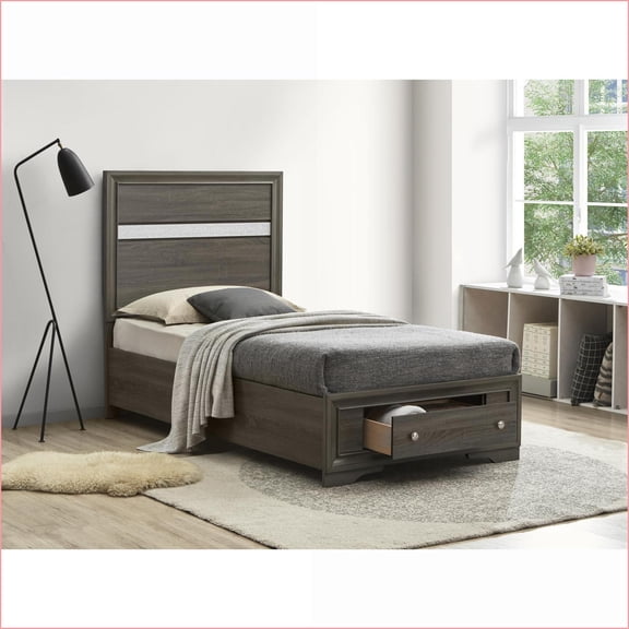 Twin Size Laminate Wood Storage Platform Bed Frame No Box Spring Needed Gray for Small Spaces