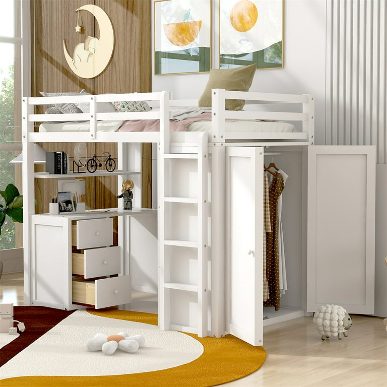 Solid wood full size loft bed deals