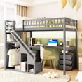 thumbnail image 1 of Twin Size Loft Bed with Desk and 2 Chest of Drawers, Wood Loft Bed Twin with Light Strip & Storage Stairs, Safety Guardrail, No Box Spring Needed, 220LBS Capacity, Gray, 1 of 9