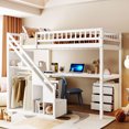 thumbnail image 1 of Twin Size Loft Bed with Desk and 2 Chest of Drawers, Wood Loft Bed Twin with Light Strip & Storage Stairs, Safety Guardrail, No Box Spring Needed, 220LBS Capacity, White, 1 of 9