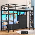 thumbnail image 1 of Twin Size Loft Bed with Desk and 6 Storage Drawers and LED Lights, Metal Loft Bed Frame with Charging Station & Open Shelf & Large Pegboard & Stairs & Full-Length Guardrail, Black, 1 of 11