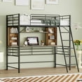 thumbnail image 1 of Twin Size Loft Bed with Desk and Bookcases, Heavy Duty Metal Loft Bed Twin Size with Storage Shelves & Inclined Ladder & Guardrail, High Bed Frame for Boys Girls Teens, No Box Spring Needed, Black, 1 of 7