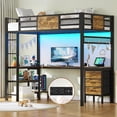 thumbnail image 1 of Twin Size Loft Bed with Desk & Charging Station & LED Lights,Metal Bed Frame with LED Lights & Charging Sation, 3 Drawers, 2-Tier Storage Shelves, Safety Guard & Ladder,Black, 1 of 10