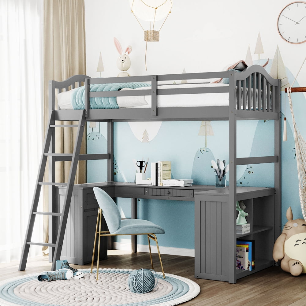 Bed Frame Kids High Bed With Desk VITVAL Loft Bed Frame With Desk