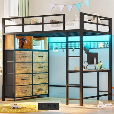 Afuhokles Twin Size Loft Bed with Desk and 8 Drawers and Charging ...