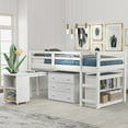 thumbnail image 1 of Twin Size Loft Bed with Desk, Low Study Loft Bed with Storage Cabinet and Rolling Portable Desk, Twin Size Loft Bed Frame, Bedroom Furniutre, Multiple Functions, No Box Spring Required, Expresso, 1 of 7