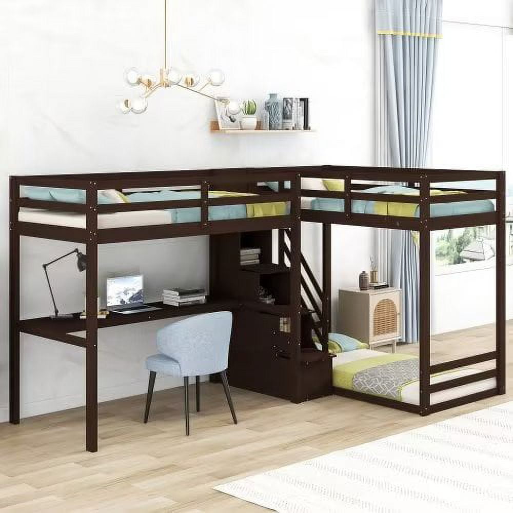 Twin Size Loft Bed,LShaped Loft Bed Frame with Builtin Desk and Full