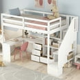 thumbnail image 1 of Twin Size Loft Bed with L-Shaped Desk and Drawers,Cabinet and Storage Staircase,Multifunctional High Loft Bed with Safety Guardrail,Solid Wood Loft Bed Frame for Boys Girls Bedroom,Space Saving,White, 1 of 7