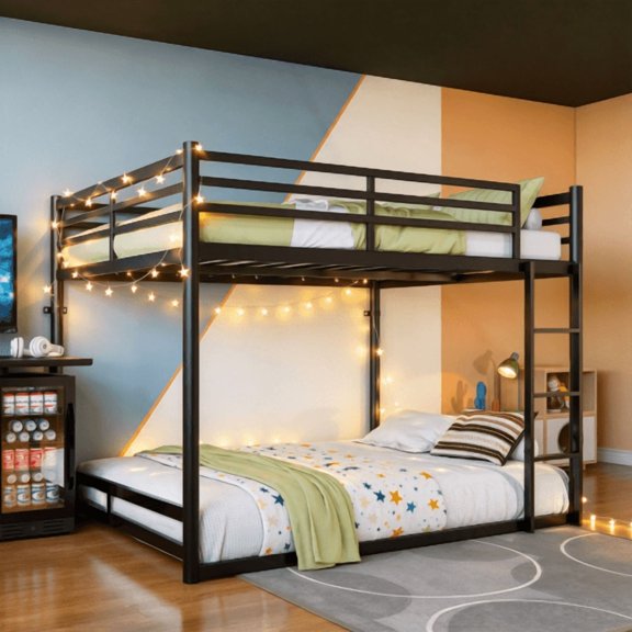 Twin Size Loft Bed, Metal Bed Frame with Ladder, 10.9-Inch Full-Length Guardrails, 36.3-Inch Under-Bed Clearance, No Box Spring Needed, for Bedroom, Black