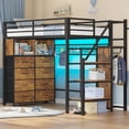 thumbnail image 1 of Twin Size Loft Bed with Stairs, 8 Storage Drawers, Power Outlet, LED Light, Metal Loft Bed with Wardrobe,Storage Stairs, Large Under-Bed Space, 13" Safety Guardrail,Rustic Brown, 1 of 9